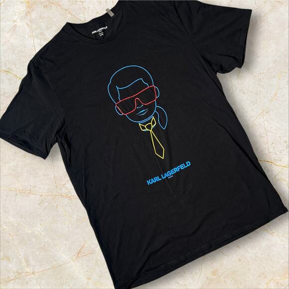 Karl Lagerfeld Mens TShirt Size Large Black Graphic Print Casual Fashion Tee M01 - Picture 1 of 3